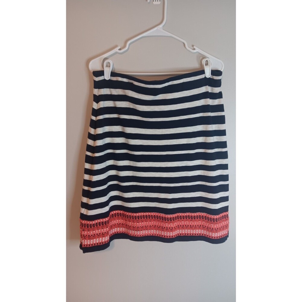 Talbots Stripe Straight Skirt Midi Sz Medium Embroidered Botom Detail